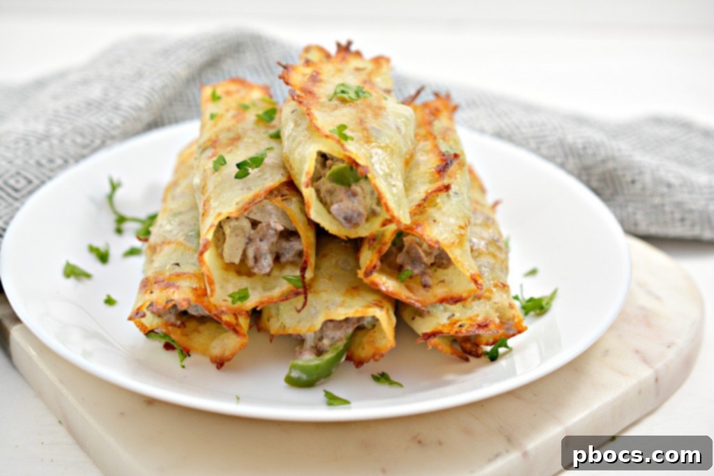 Close-up of golden brown, delicate baked Monterey Jack cheese wraps laid out before filling