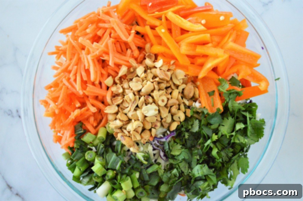 Zesty Keto Asian Slaw 12 Mixing bowl with slaw ingredients before dressing is added