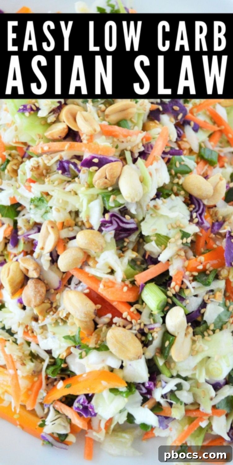 Zesty Keto Asian Slaw 14 Low Carb Asian Slaw pin graphic for Pinterest