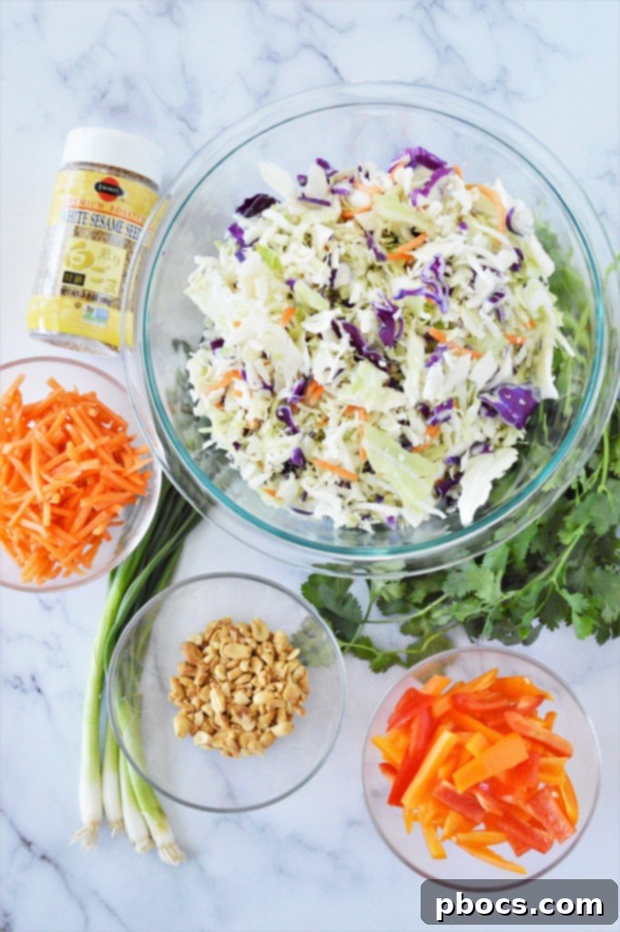 Zesty Keto Asian Slaw 10 Ingredients for the Orange Ginger Vinaigrette laid out on a counter
