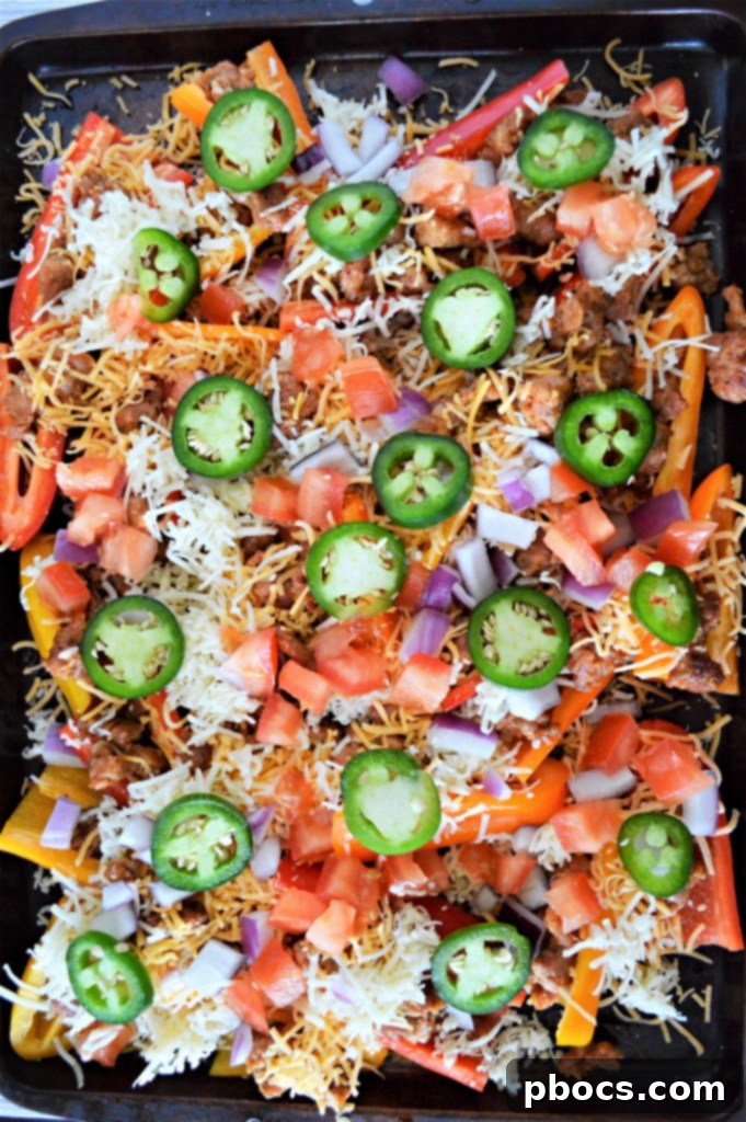 Stuffed Bell Pepper Nachos 2 Low Carb Bell Pepper Nachos, perfectly baked and topped with fresh ingredients