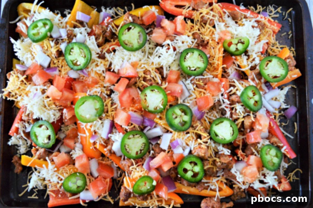 Stuffed Bell Pepper Nachos 12 Finished low carb bell pepper nachos, garnished and ready to be enjoyed