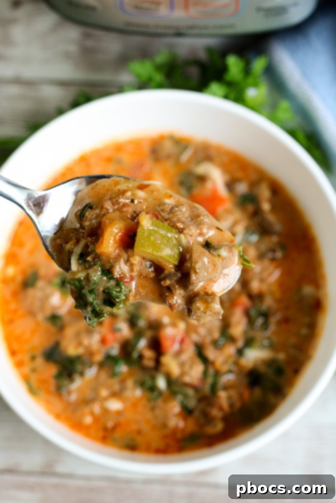 Instant Pot Low Carb Pizza Soup paired with low-carb garlic knots and a salad