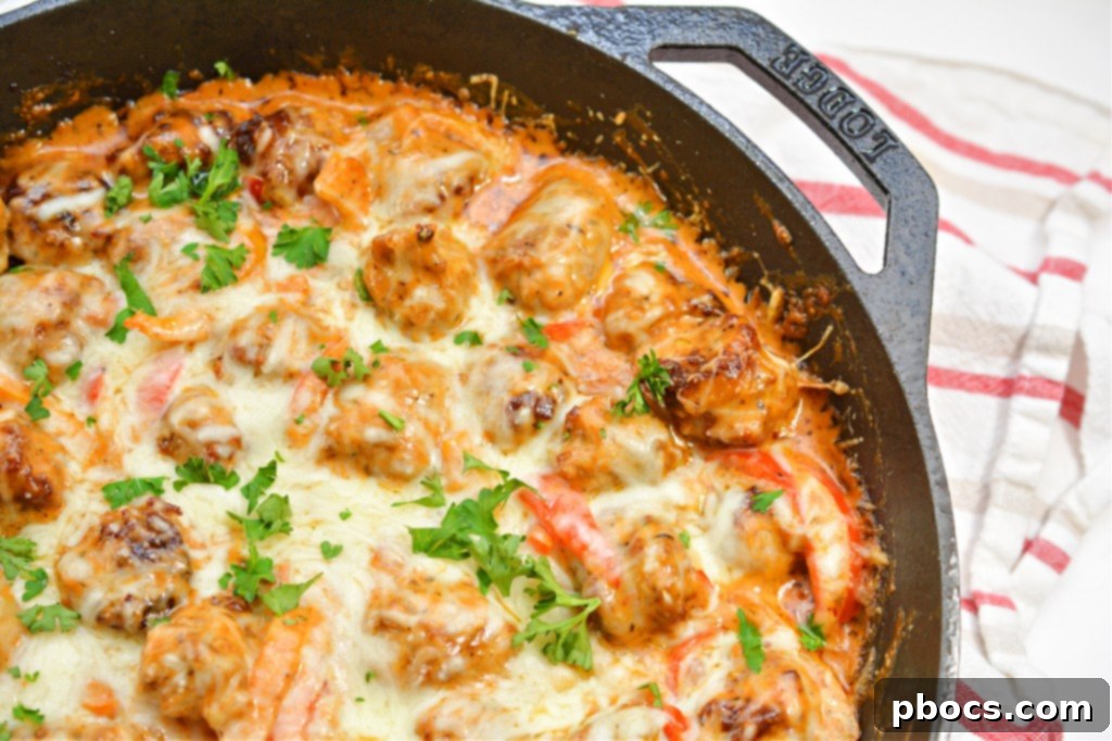 Keto Cheesy Sausage & Peppers - Close Up