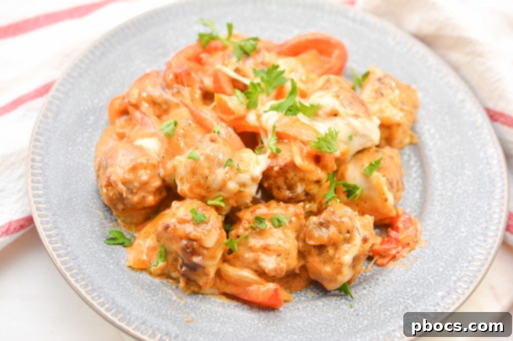 Keto Cheesy Sausage & Peppers - Skillet Serving