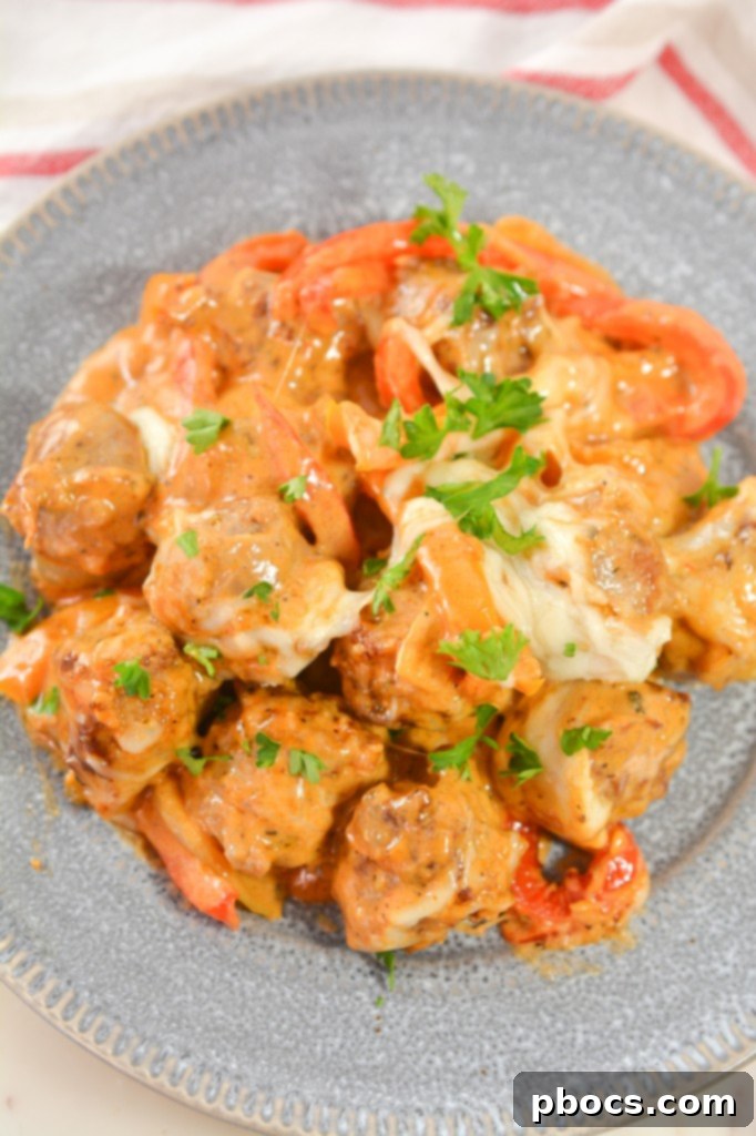 Keto Cheesy Sausage & Peppers - Finished Dish