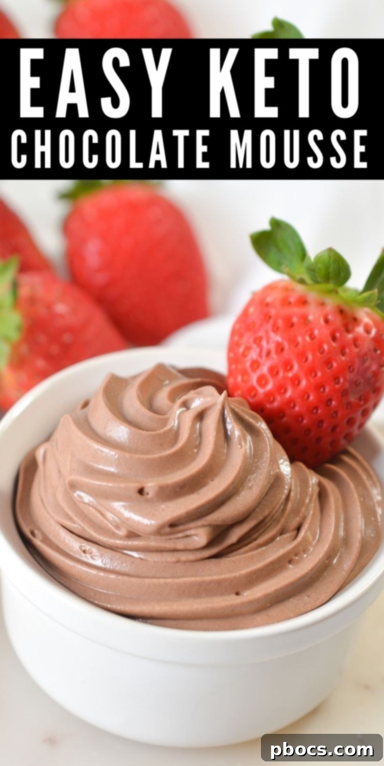 Easy Keto Chocolate Mousse - Pin for later. A delicious no-bake, low-carb chocolate dessert recipe.