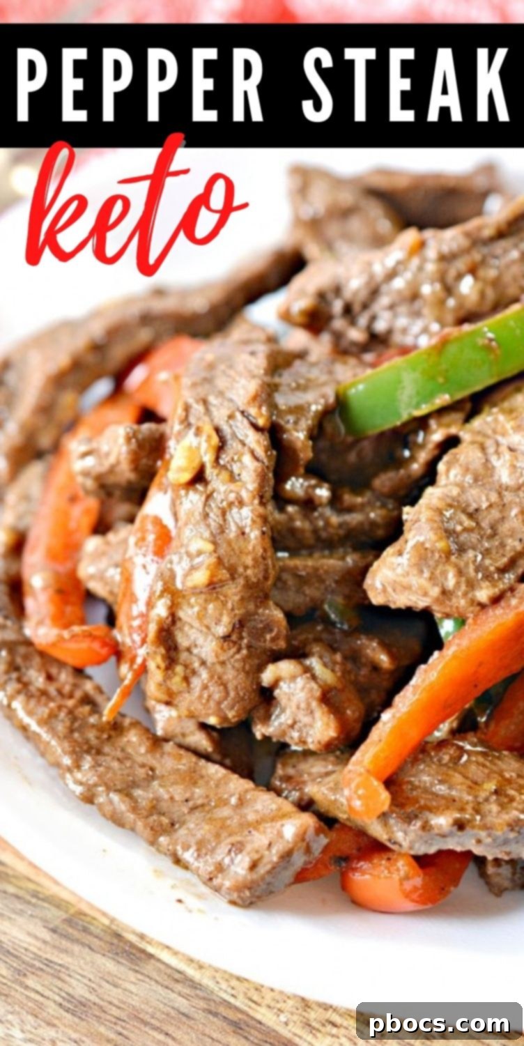 Easy Keto Pepper Steak - Pin for later graphic