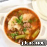Low Carb Vegetable Beef Soup View From Overhead