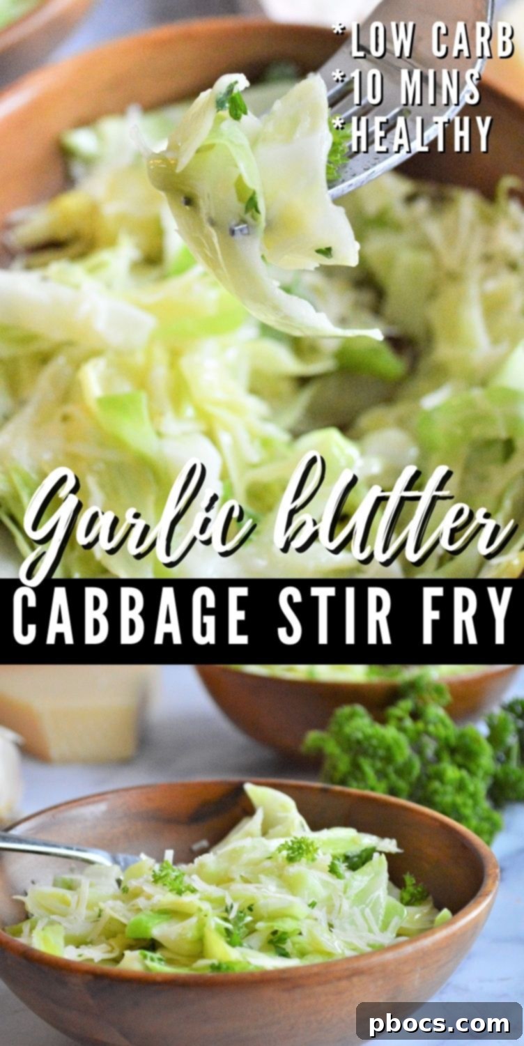 Garlic Butter Cabbage Stir Fry Pinterest pin image