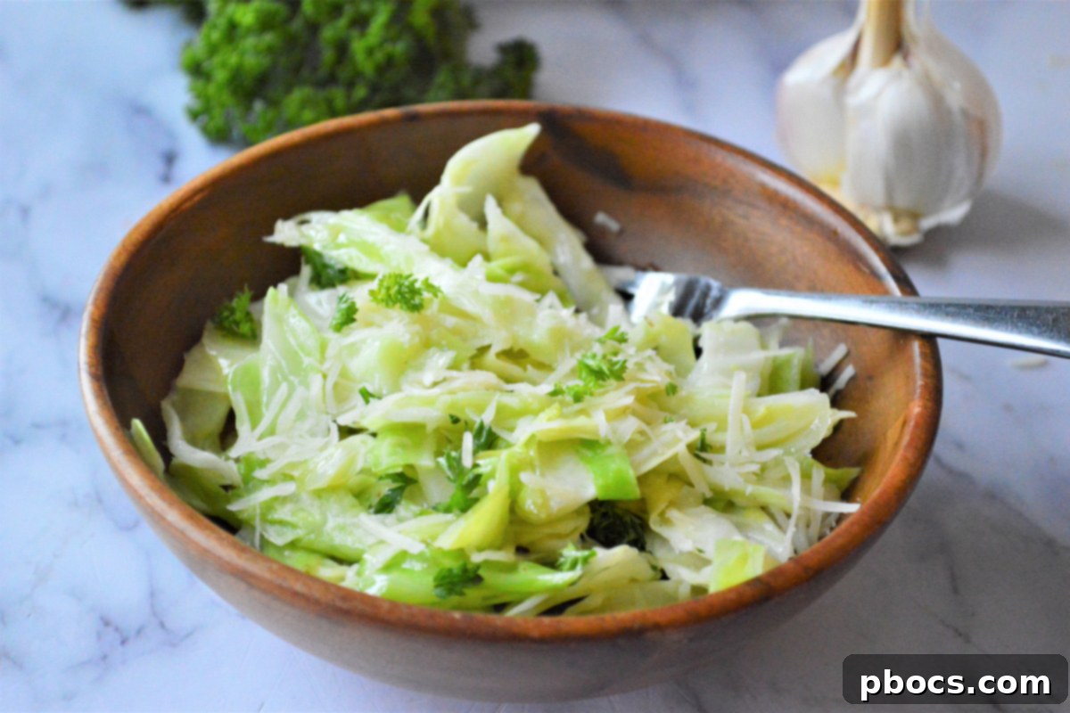 Cooked Garlic Butter Cabbage Stir Fry in a skillet