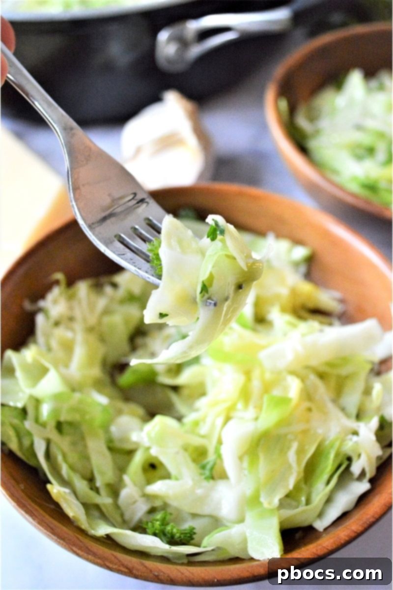 Serving of Garlic Butter Cabbage Stir Fry in a bowl
