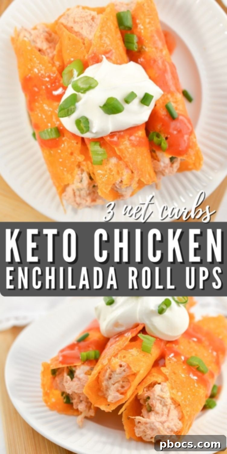 Cheesy Keto Chicken Enchilada Pinwheels 15 Pinterest pin for Keto Chicken Enchilada Roll Ups