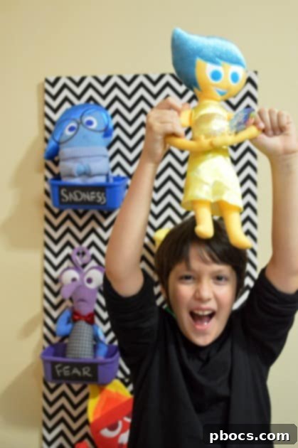 Craft Your Emotion Plush Storyboard 16 Robert interacting with the Inside Out plush holder