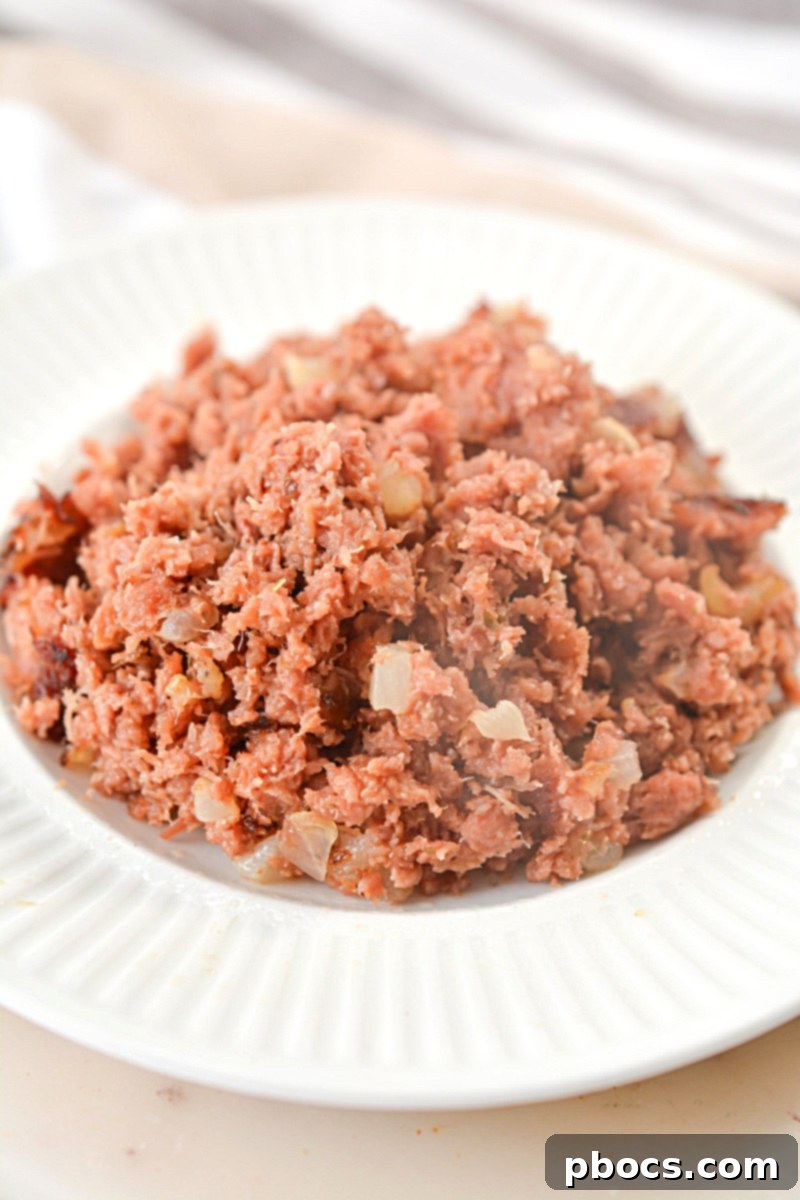 Savory Keto Corned Beef Hash with Crisp Radishes 3 Close-up of Keto Corned Beef Hash with Radishes