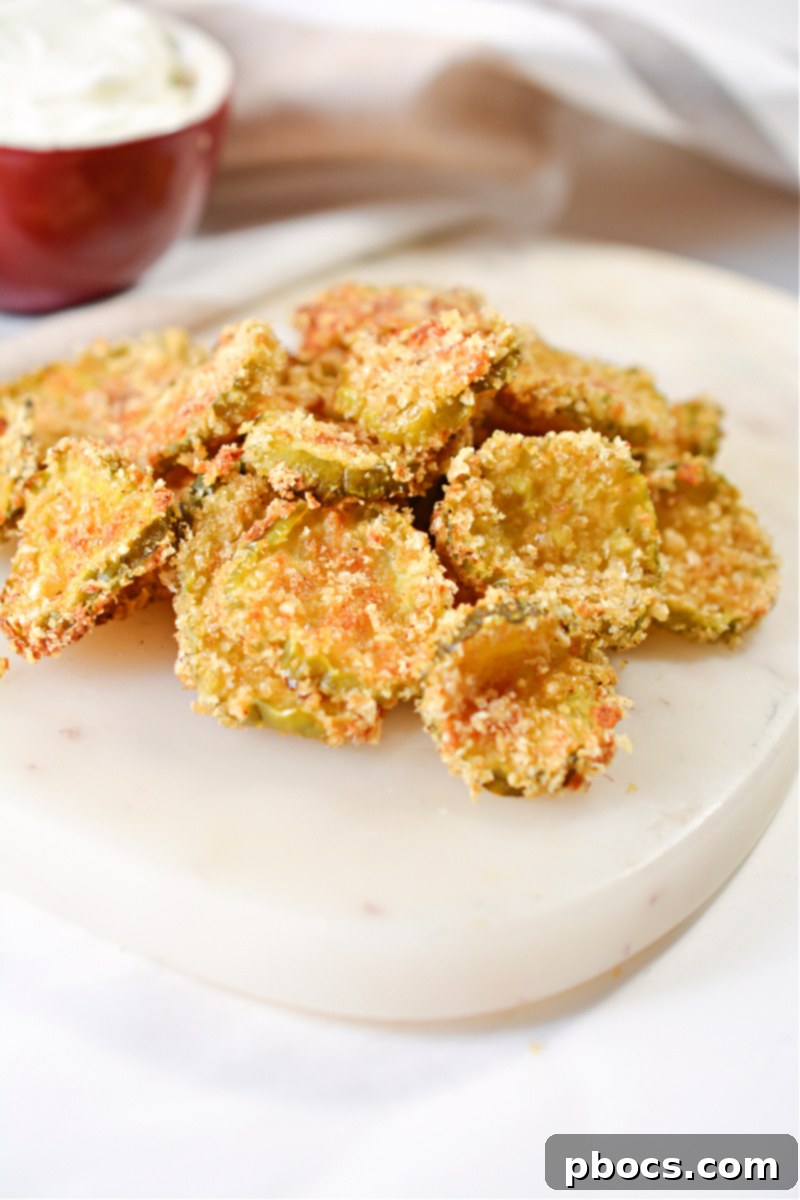 Close-up of crispy Air Fryer Pickle Chips
