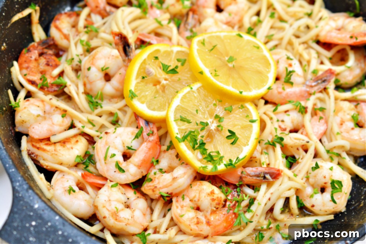 Effortless Keto Shrimp Scampi 3 Low-Carb Shrimp Scampi - Close-up of cooked shrimp and noodles