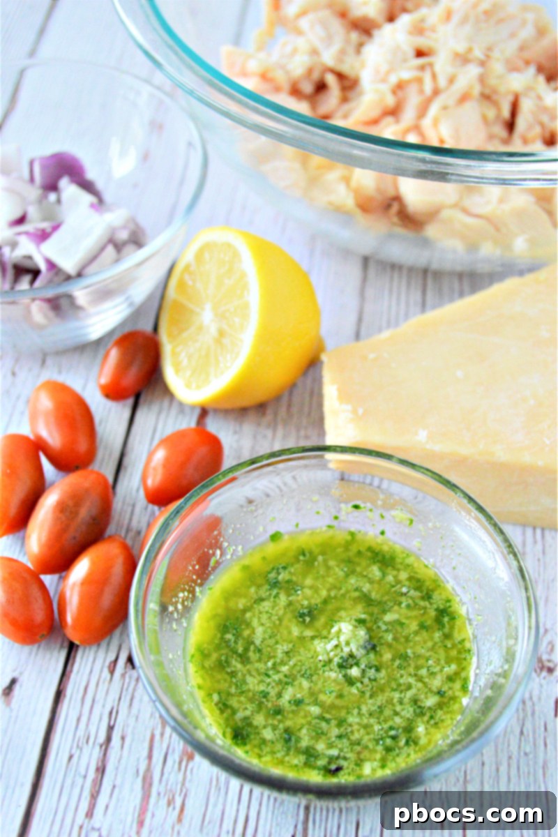 Mediterranean Low Carb Pesto Chicken Salad 6 Ingredients for homemade pesto, including fresh parmesan cheese