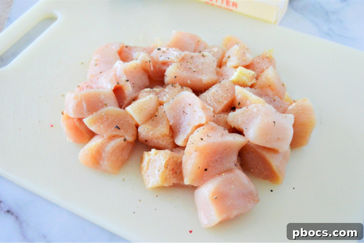 Step 1: Chopped chicken for Garlic Butter Chicken Foil Packets