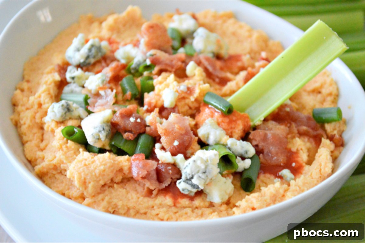 Creamy Keto Cauliflower Hummus with Buffalo Flavor