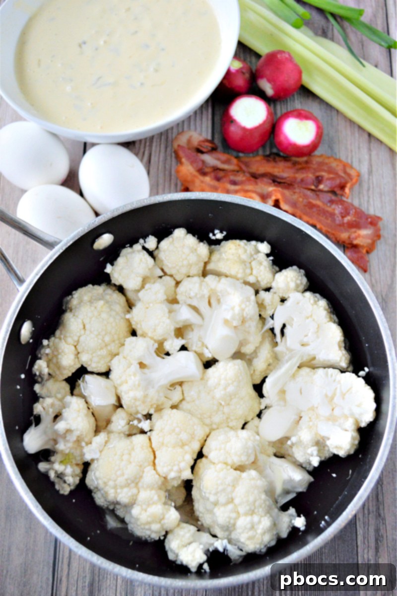 Step 1: Chop cauliflower and boil