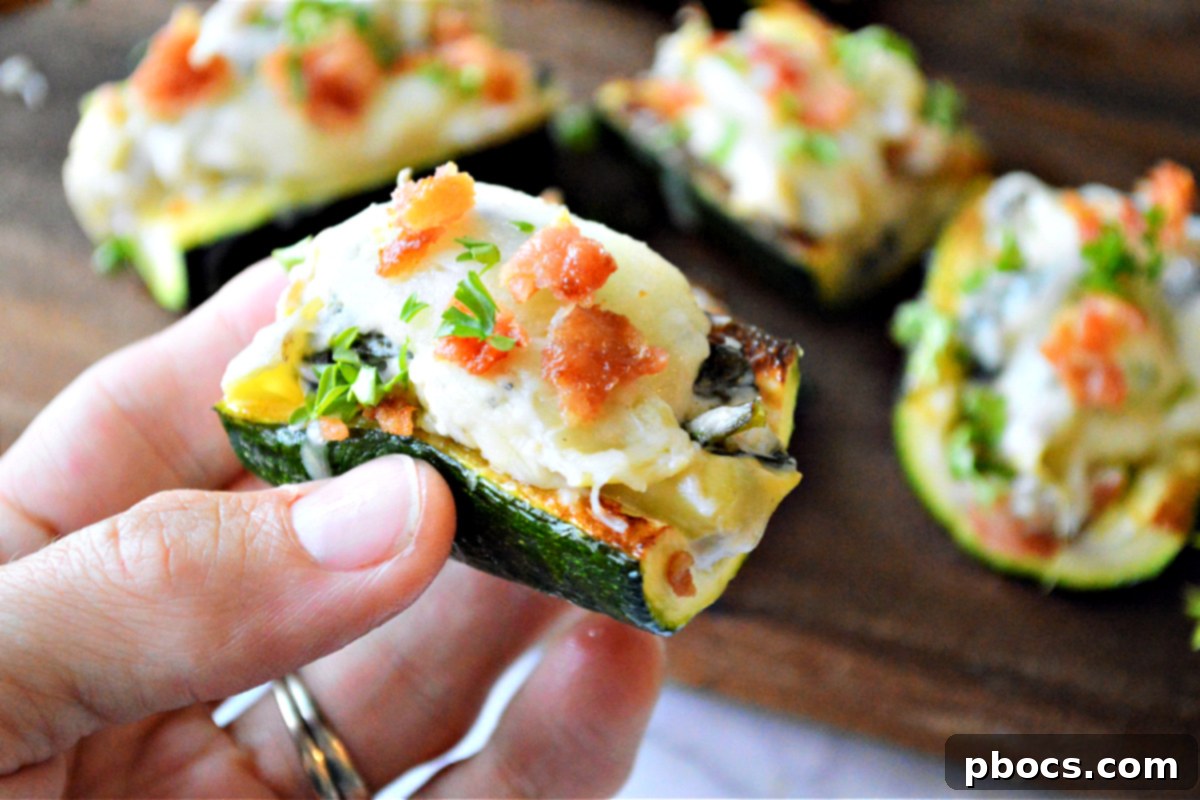 Low-Carb Zucchini Boats with Spinach Artichoke Dip