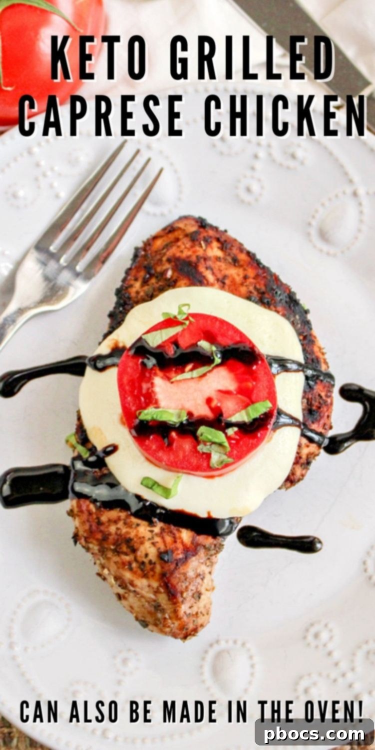 Keto Caprese Chicken Bake 17 Keto Caprese Chicken recipe pin for Pinterest