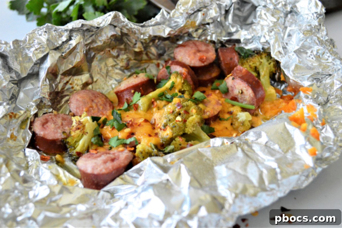 Flavorful Sausage Broccoli Foil Meals 3 Fresh Broccoli Florets for Keto Foil Packets