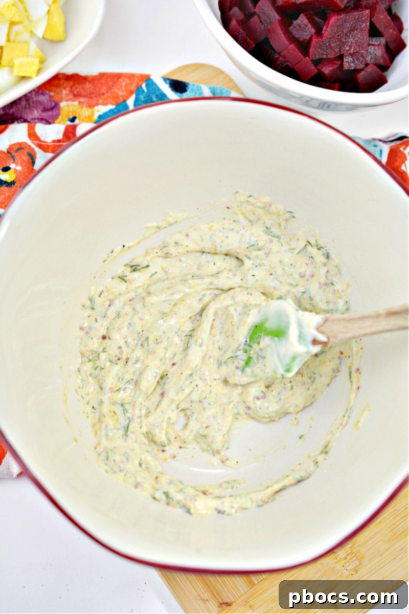 Beet Egg Salad Recipe Step 2: Whisking Dressing