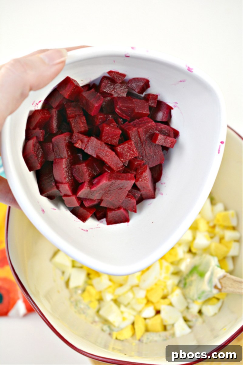 Beet Egg Salad Recipe Step 3: Combining Ingredients