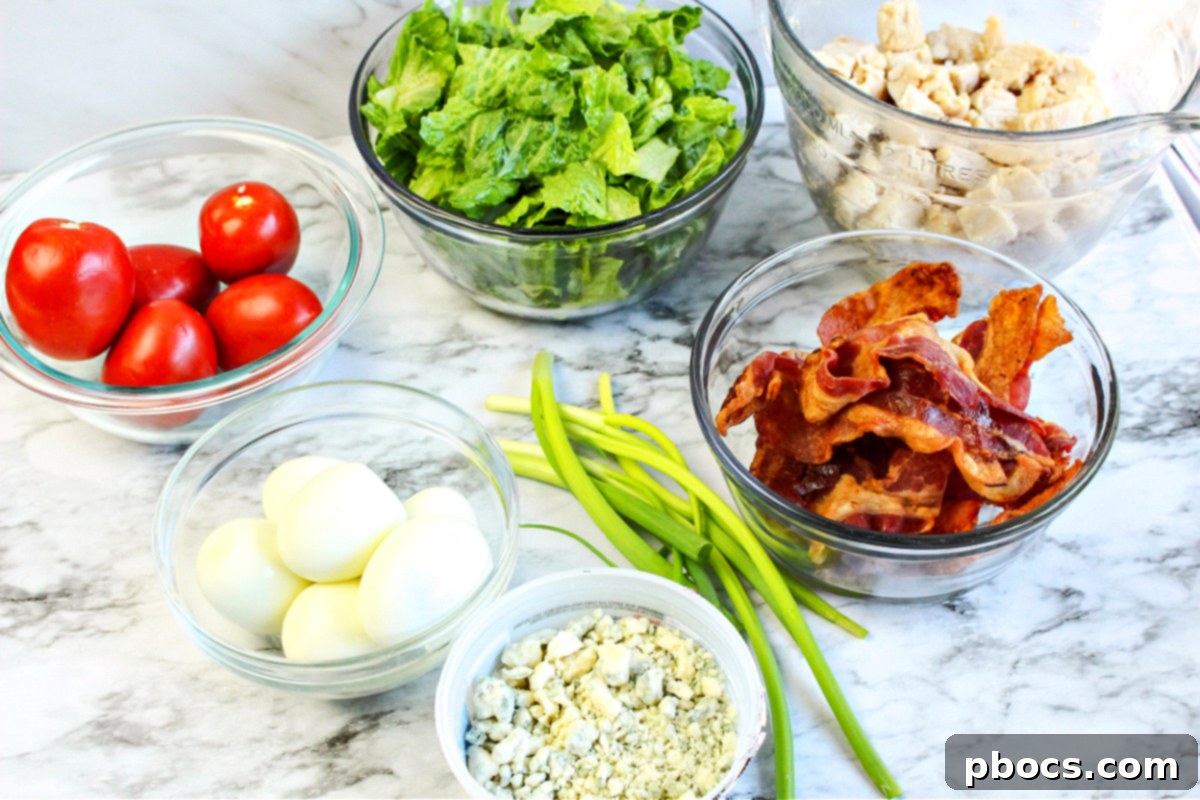 Smart Carb Chicken Cobb Trifle 5 Beautifully layered Low-Carb Chicken Cobb Salad Trifle