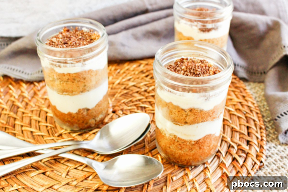 Low Carb Tiramisu In A Jar - Layers of keto coffee cake and mascarpone cream