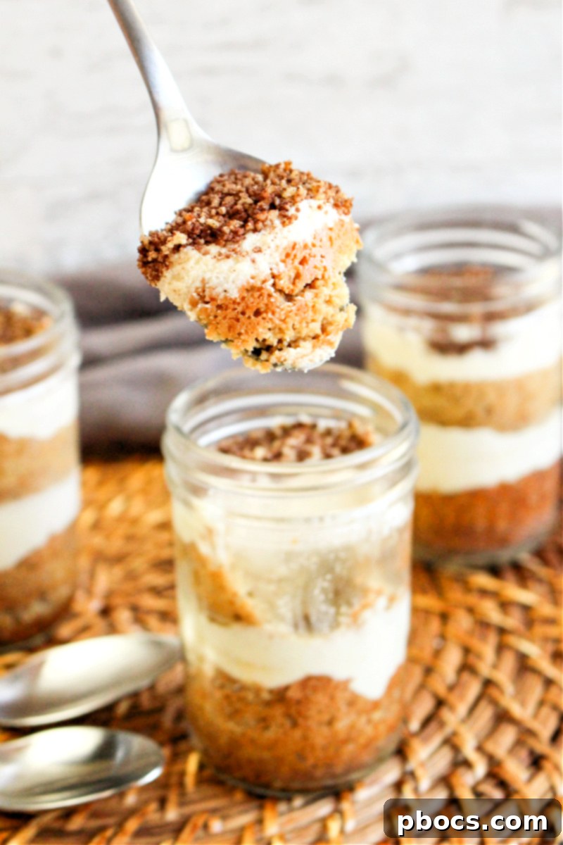 Delicious Low Carb Tiramisu in a Jar ready to be enjoyed