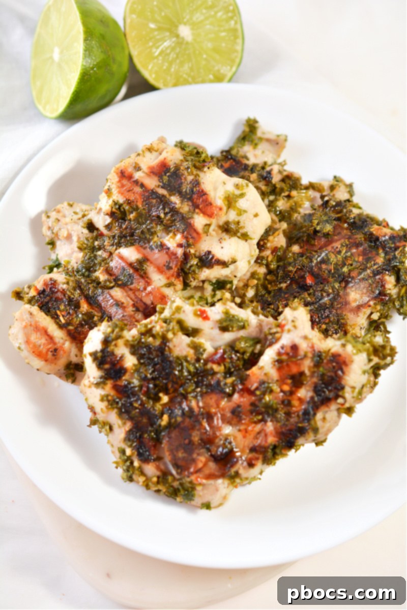 Keto Chimichurri Chicken with vibrant green sauce and fresh herbs