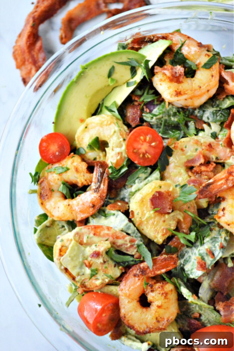Shrimp Avocado and Spinach Salad - A fresh, healthy, and delicious low-carb meal option.
