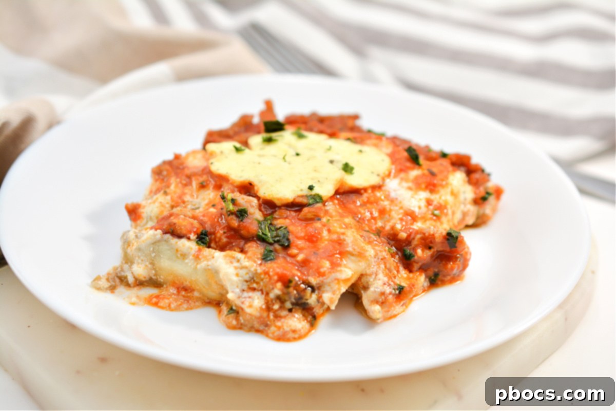 Closeup of Keto Eggplant Lasagna in a skillet
