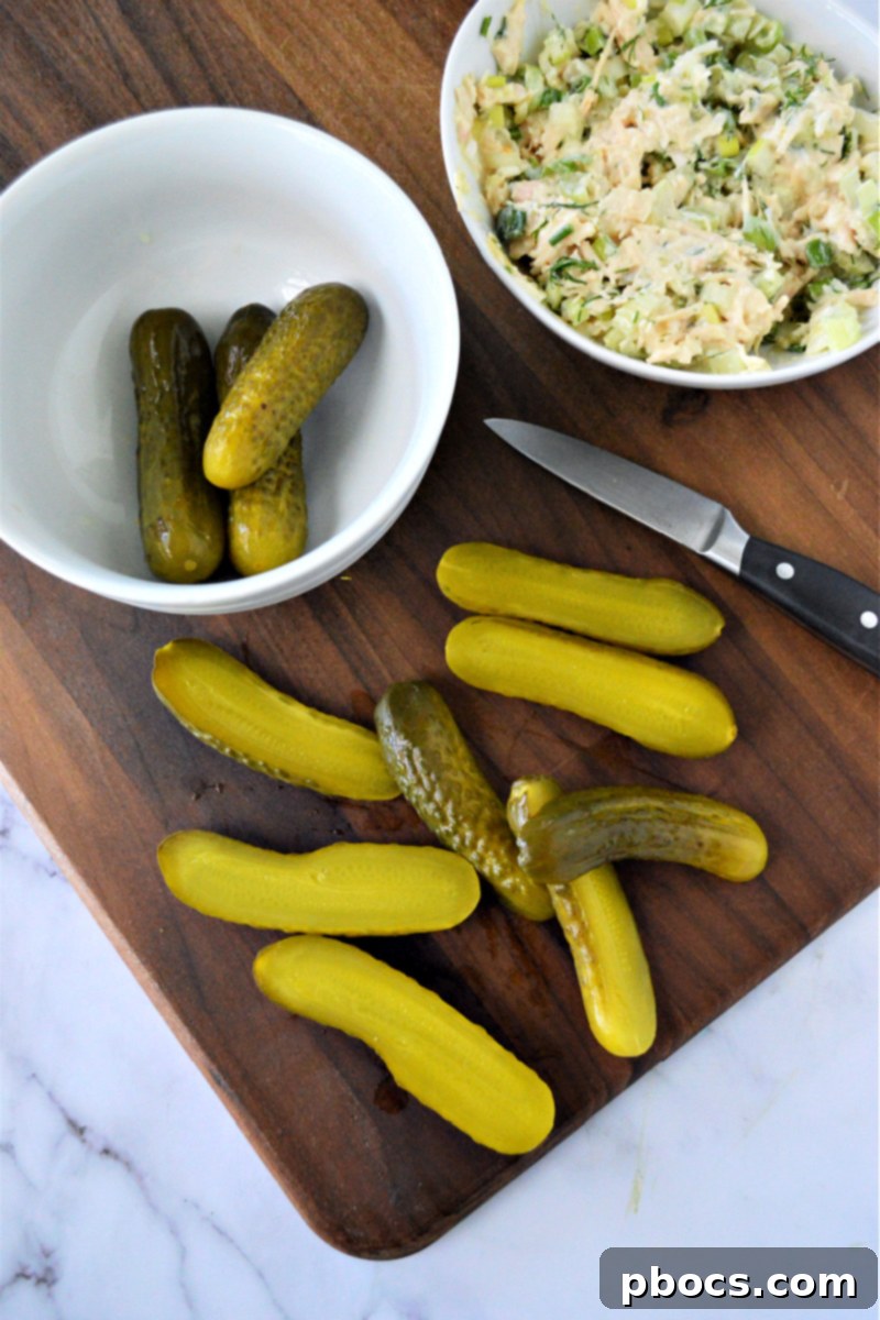 Zesty Low-Carb Dill Chicken Salad Pickle Boats 13 Dill Chicken Salad Pickle Boats (Low-Carb Recipe)