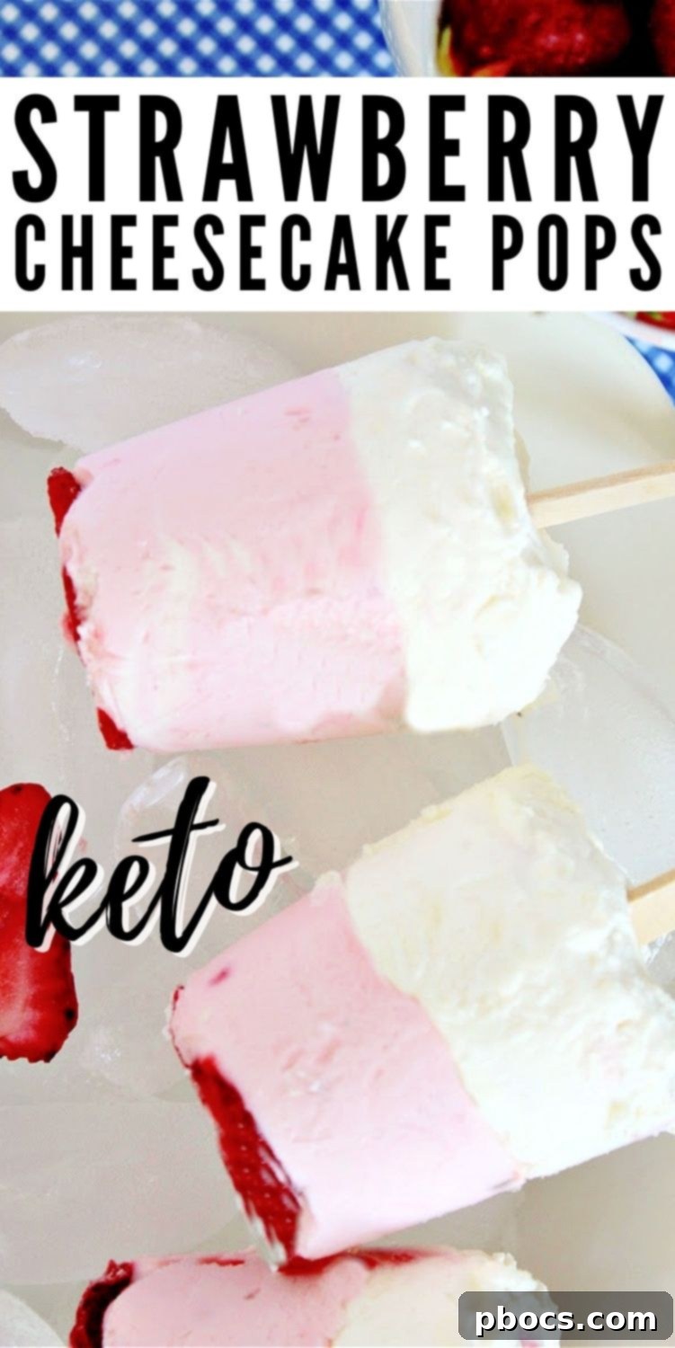 Keto Strawberry Cheesecake Popsicles - Pin this recipe for later