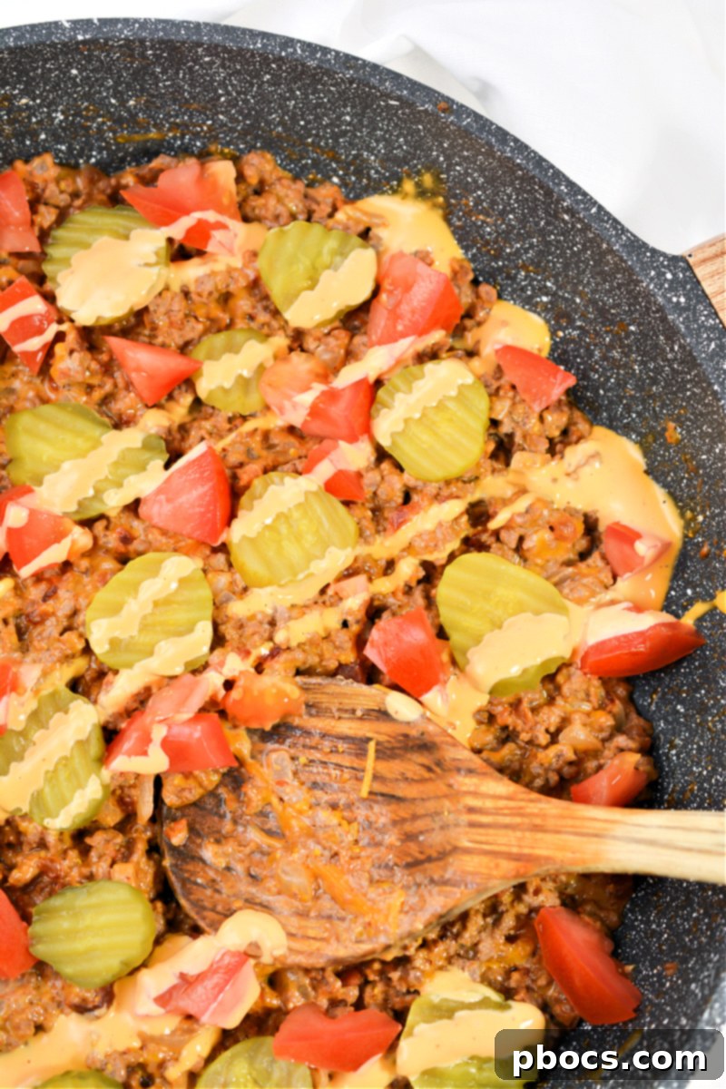 Delicious Keto Cheeseburger Skillet, a low-carb sloppy joe alternative