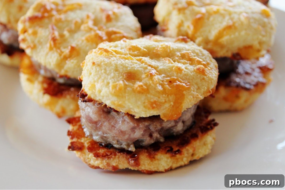 Closeup of homemade keto sausage breakfast sandwich on a white plate