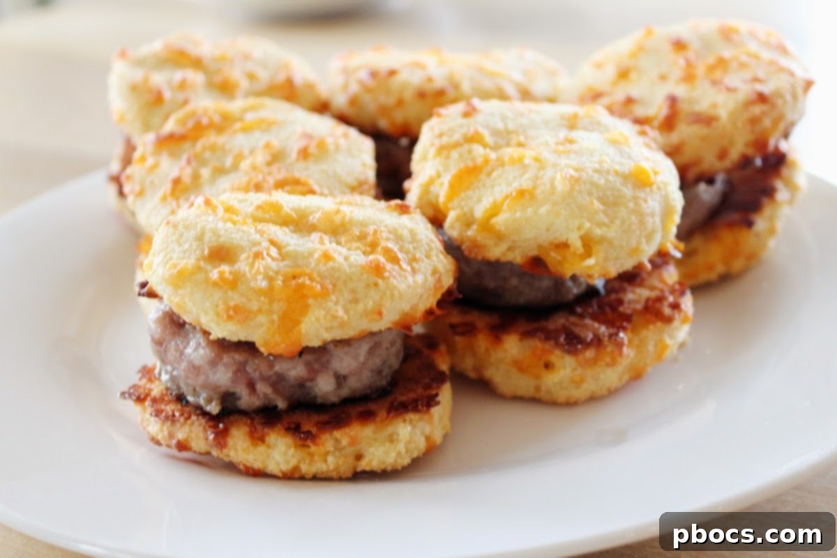 Tray of cooked keto biscuits and sausage patties