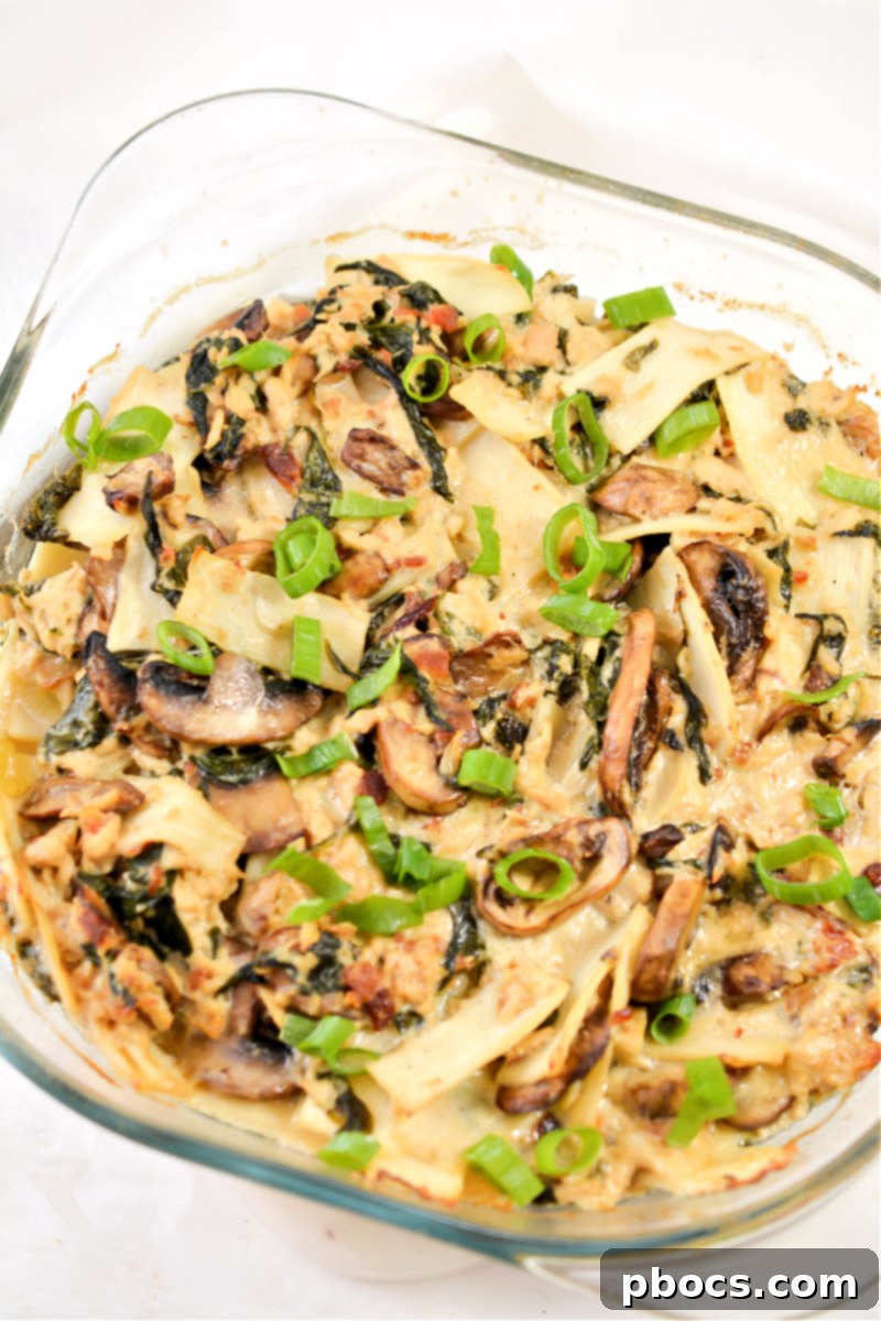 Comforting Keto Tuna Bake 14 A bowl of the finished Keto Tuna Noodle Casserole, showcasing its appealing texture and rich color.