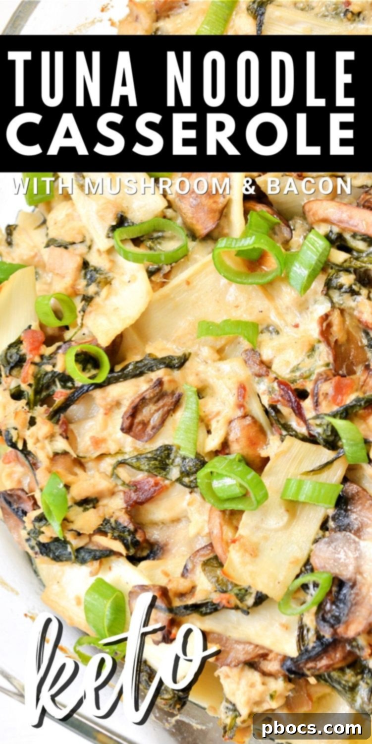 Comforting Keto Tuna Bake 25 Final image of Keto Tuna Noodle Casserole, garnished with green onions and ready to serve. #ketotunanoodlecasserole #tunanoodlecasserole