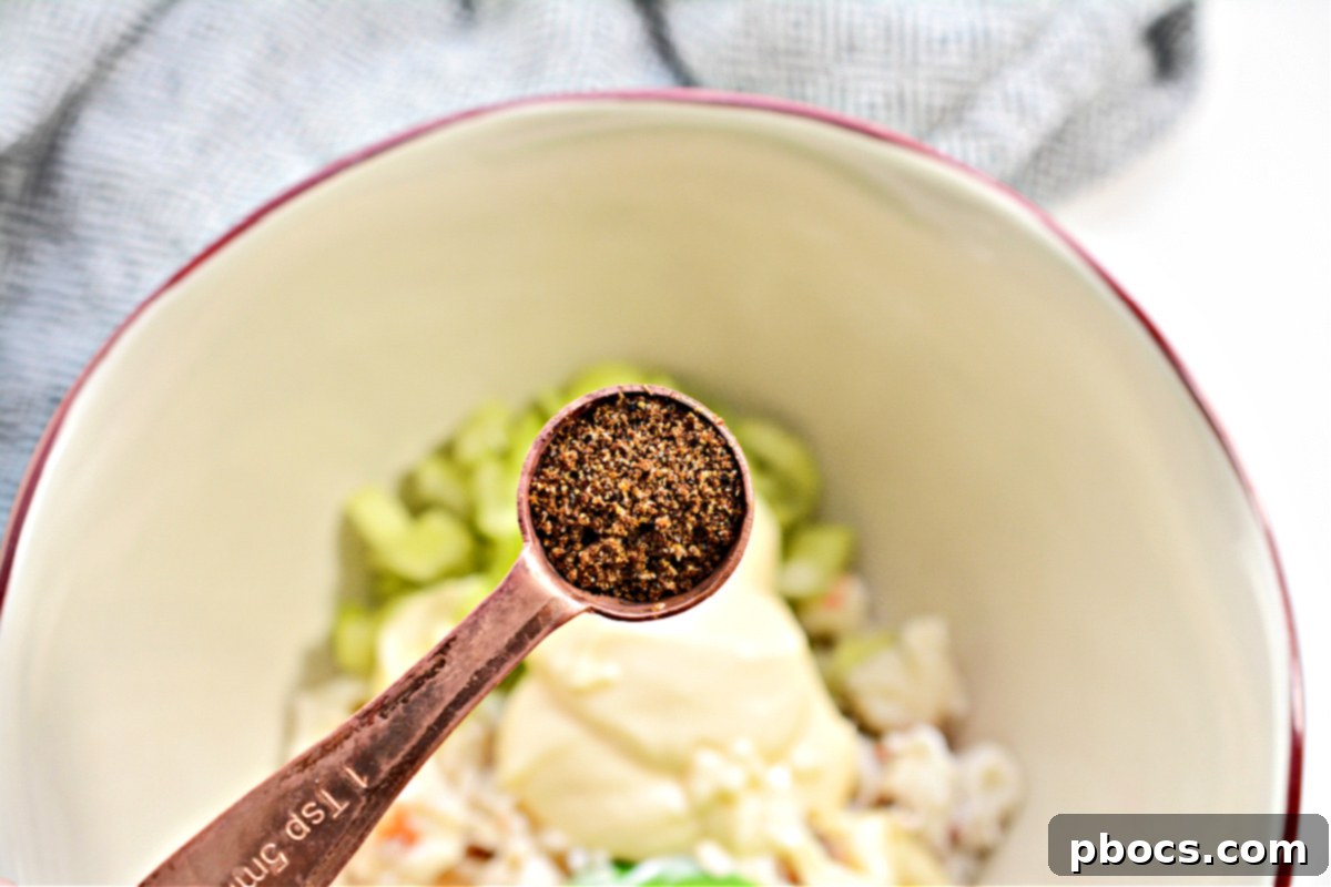 Step 4: The fully mixed keto lobster salad, ready for chilling or serving.