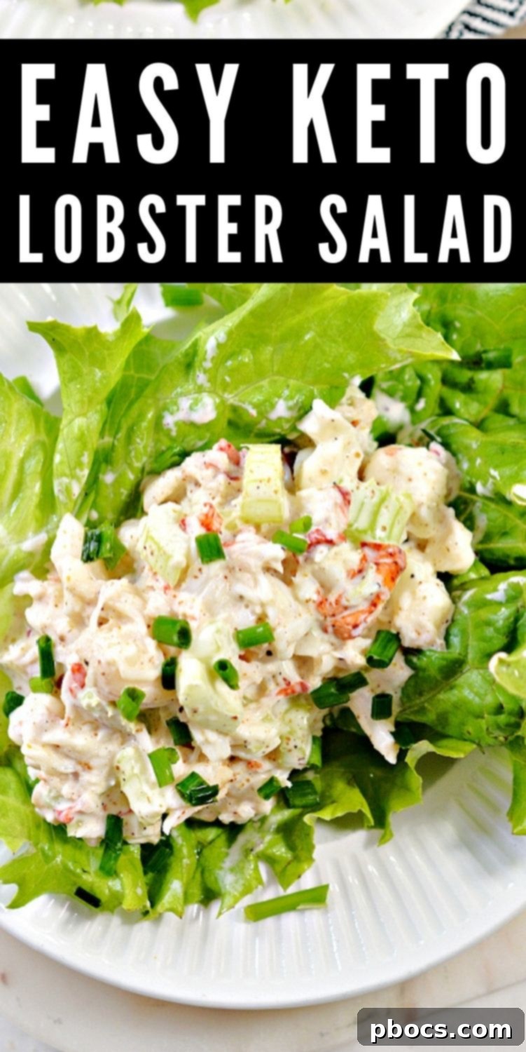Pinterest Pin: Keto Lobster Salad Recipe with fresh ingredients.