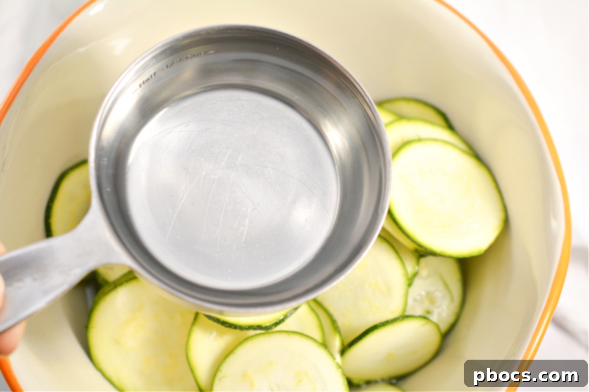 Zucchini soaking in vinegar