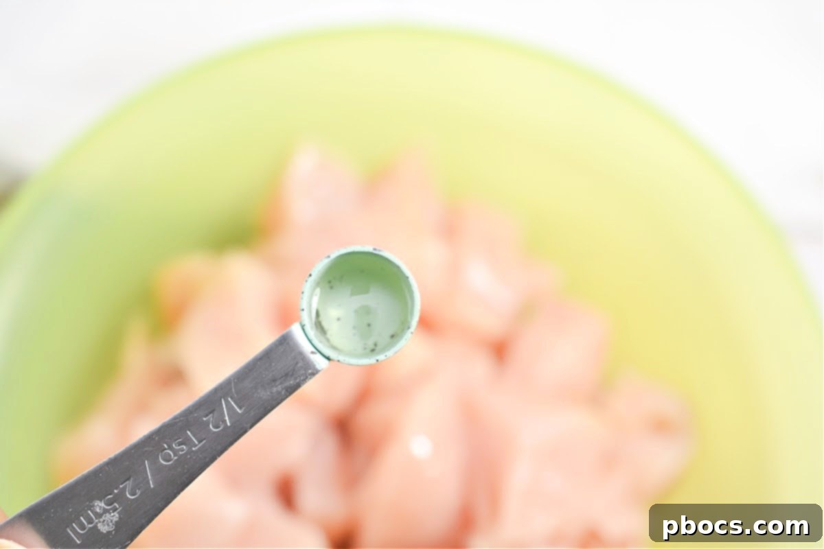 Keto Moo Goo Gai Pan Stir Fry 9 Step 1: Marinating chicken for Keto Moo Goo Gai Pan.