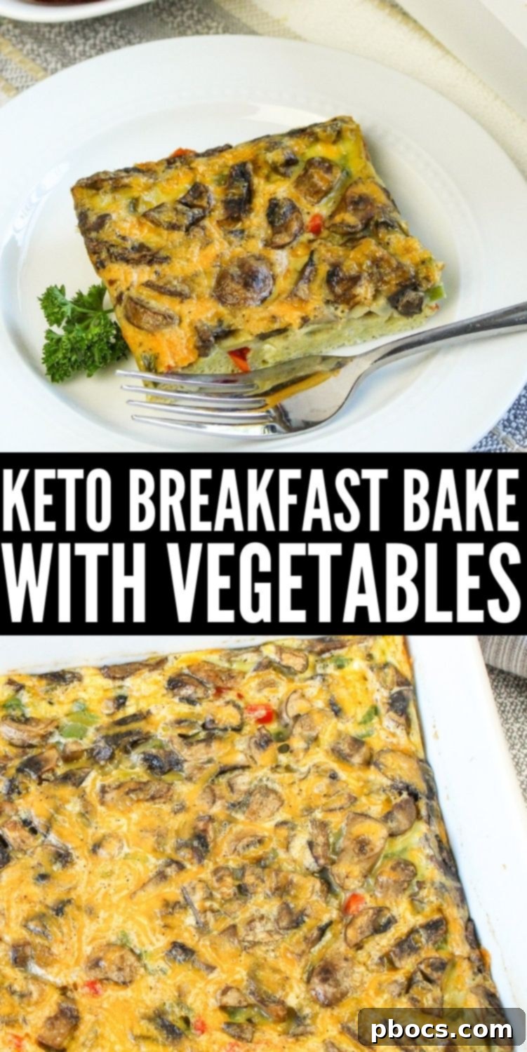 Savory Keto Veggie Morning Bake 16 Keto Breakfast Bake With Vegetables. Pin graphic for Pinterest.
