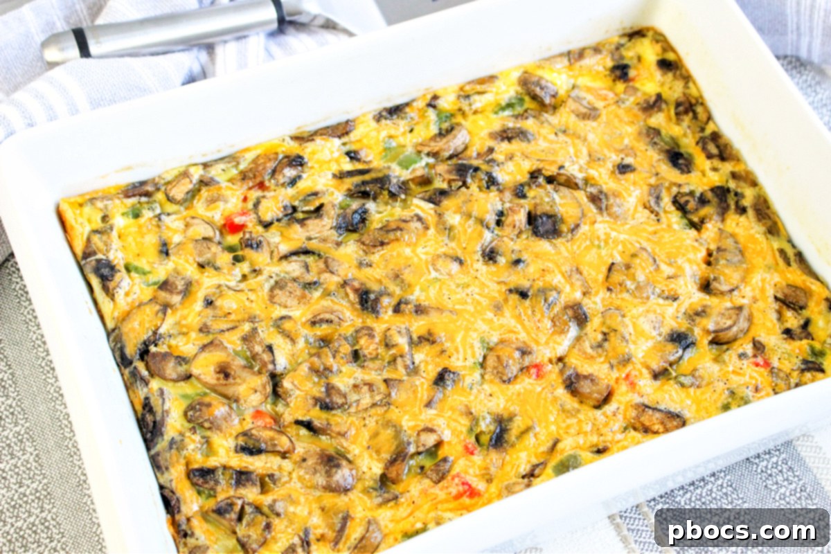 Savory Keto Veggie Morning Bake 8 A freshly baked Keto Breakfast Bake, cooling in a casserole dish after being removed from the oven