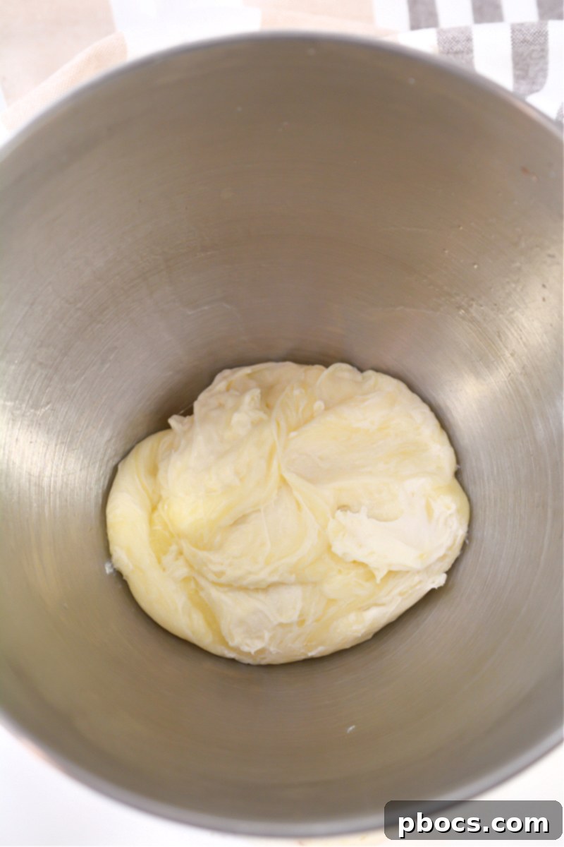 Melted and blended cheese mixture for the donut dough